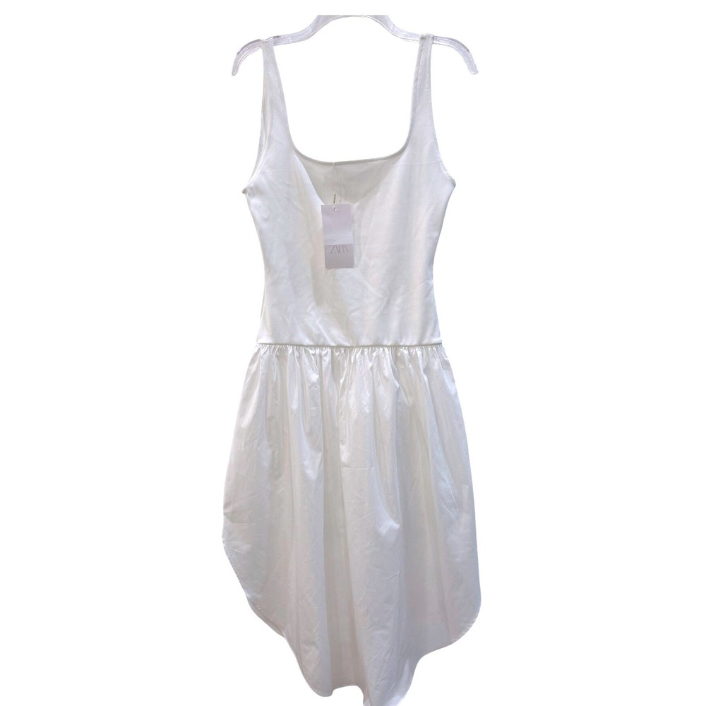 Zara Womens White High Low Mixed Media Knit Poplin Dress NWT Size Medium
